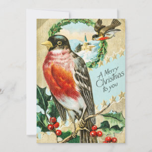 Vintage 1908 Robin Bird God jul Helgdag Julkort