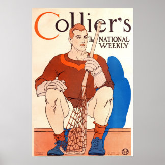 Vintage 1909 Colliers Magazine Poster, LaCrosse Poster