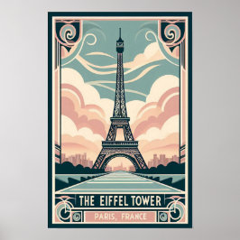 Vintage 1910 Paris Eiffel Torn Art Deco Poster