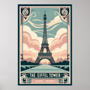 Vintage 1910 Paris Eiffel Torn Art Deco Poster