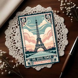 Vintage 1910 Paris Eiffel Tower Art Deco Poster Vykort