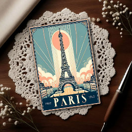 Vintage 1910 Paris Eiffel Tower Art Deco Poster Vykort