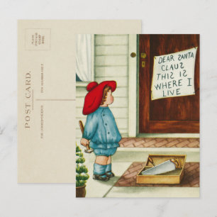 Vintage 1910-talets barn med Brev till Jultomten Helg Vykort
