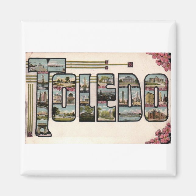 Vintage 1910 TOLEDO, OH Large Brev Design Magnet (Framsidan)