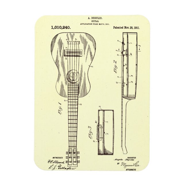Vintage 1911 Akustiskt Guitar-patent Magnet (Vertikal)