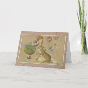 Vintage 1911 Glad påsk Bunny and Girl Kort