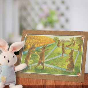 Vintage 1912 Bunny Rabbits som spelar Baseball Pås Helgkort