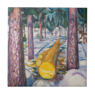 Vintage 1912 Munch Gult Skogslandskap Väggkonst Kakelplatta