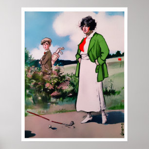 Vintage 1913 Woman Golfer-utskrift Poster