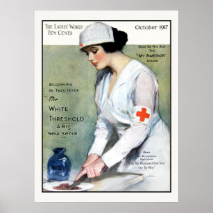 Vintage 1917 Dam Magazine Red Kor Nurse Poster