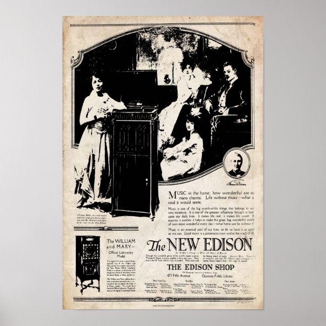 Vintage 1917 Edison-fonografi Poster (Framsidan)