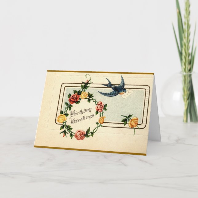Vintage 1917 för blåsångarefödelsedaghälsningar kort (Framsida)