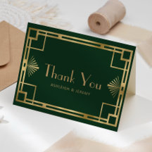 Vintage 1920-talet Deco Grönt Guld Bröllop Tack