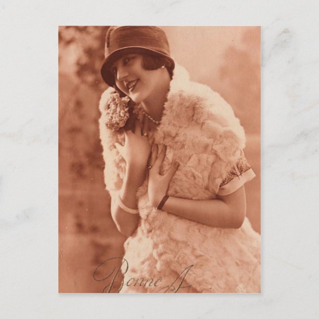 Vintage 1920-talet, Flapper Girl Vykort (Framsida)