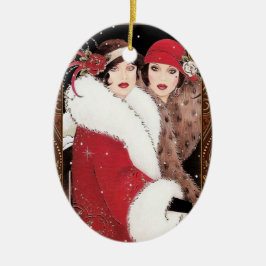 Vintage 1920-talet Jackar kvinnor på vinter Julgransprydnad Keramik