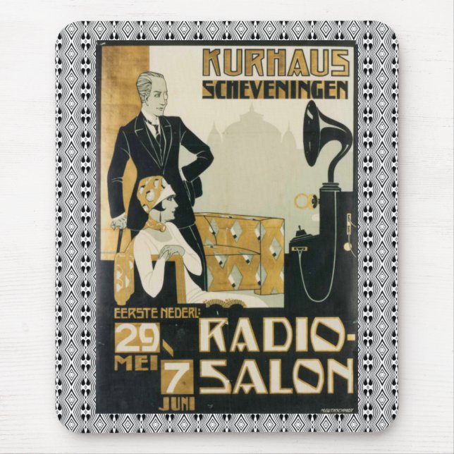 Vintage 1920-talet Scheveningen Netherlands Radio  Musmatta (Framsidan)