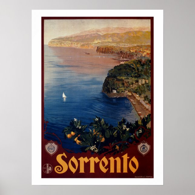 Vintage 1920-talet Sorrento Italienskt resande Poster (Framsidan)