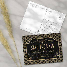 Vintage 1920-talets Art Deco Gatsby Bröllopssamlin Meddelande Vykort