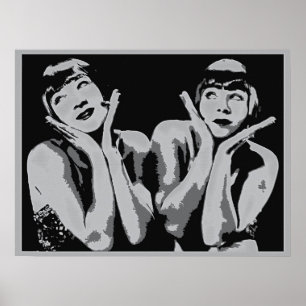 vintage 1920-talets blixtflickor popkonst, gråskal poster