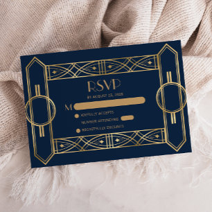 Vintage 1920-talets Deco Navy Blue Guld Bröllop OS Tilläggskort