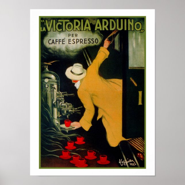 Vintage 1920-talets italienska kaffe maskin och poster (Framsidan)