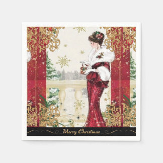Vintage 1920-talets kvinnor i Röda vinterdäck Pappersservett