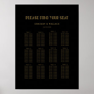 Vintage 1920s art deco bröllop sittande diagram poster