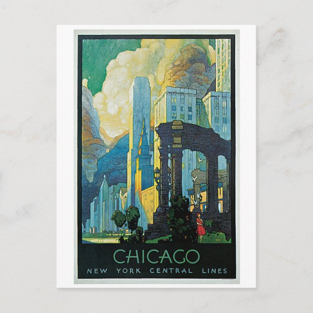 vintage 1920s Chicagostadrese- och Vykort (Framsida)