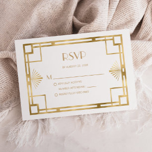 Vintage 1920s deco Gold Frame White Wedding RSVP Tilläggskort