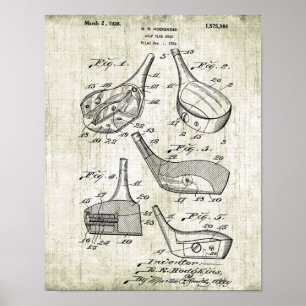 Vintage 1920s Golf Club Patent Illustration Poster