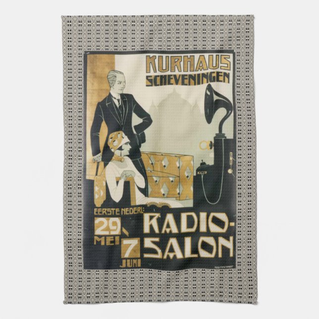 Vintage 1920s Nederländska Radio Salon Kökshandduk (Vertikal)