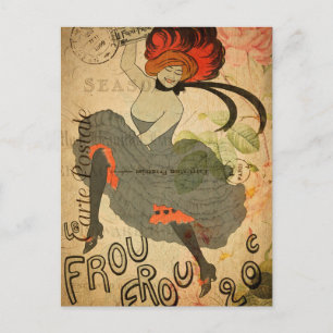 Vintage 1920s Retro Woman Dancer Blommigt Fransk Vykort