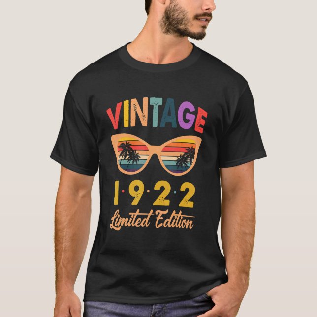 Vintage 1922 Sunset Sunglass 100 Birthday T Shirt (Framsida)