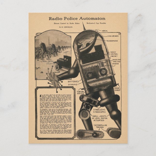Vintage 1924 Radio Police Automaton Design Vykort (Framsida)