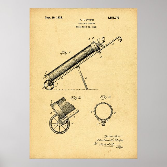 Vintage 1925 Golf Bag-utskrift Poster (Framsidan)