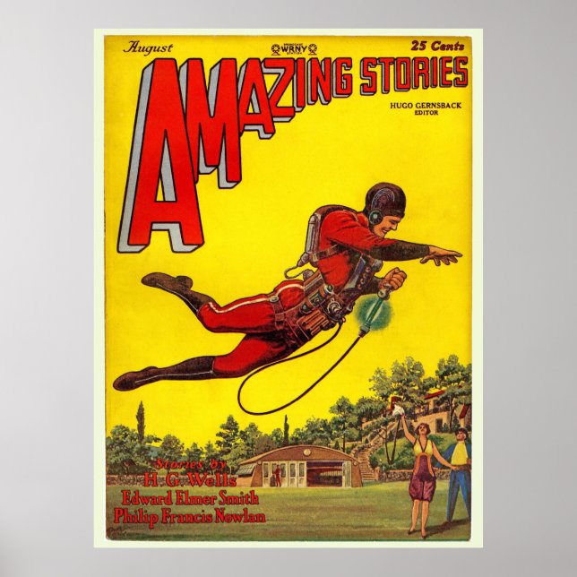Vintage 1928 "Fantastisk Stories"-tecknad Poster (Framsidan)