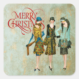 Vintage 1930: Kvinnor jul Hälsning Fyrkantigt Klistermärke