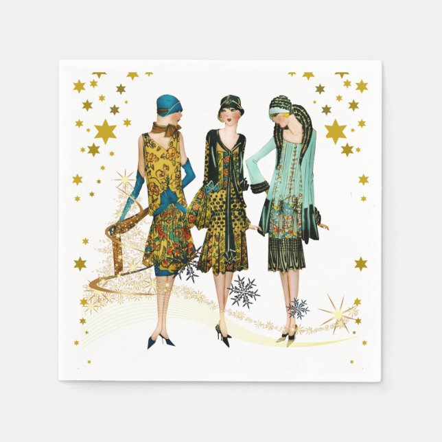Vintage 1930: Kvinnor jul Hälsning Pappersservett (Framsidan)