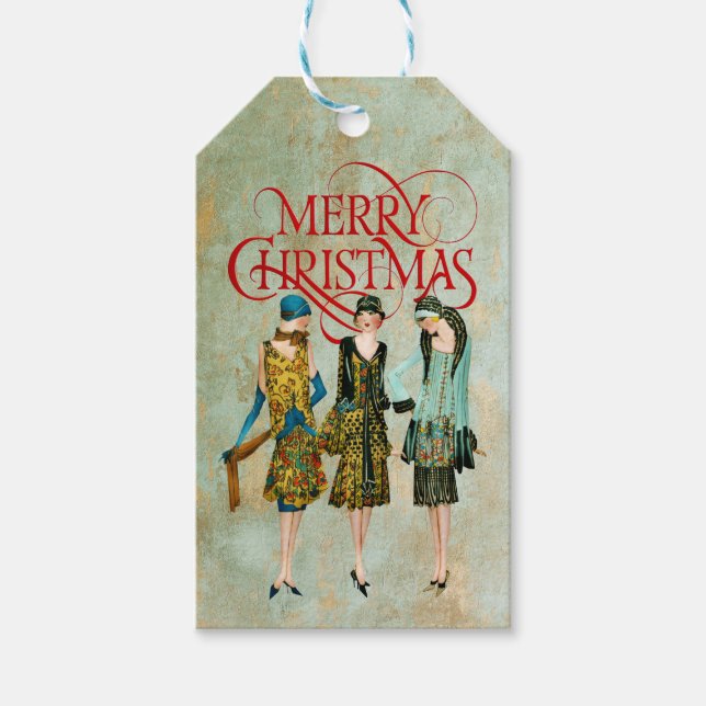 Vintage 1930: Kvinnor jul Hälsning Presentetikett (Framsidan)