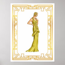 Vintage 1930-talet Mode Hollywood Gown Art