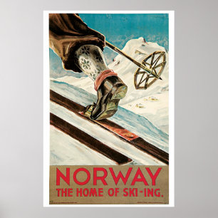 Vintage 1930-talets Norge-, skidrese- och Poster