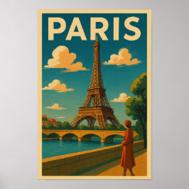 Vintage 1930s Paris Travel Poster Eiffel Tower