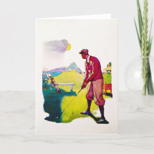 Vintage 1931 Golfer Watercolor Greeting Card Helgkort