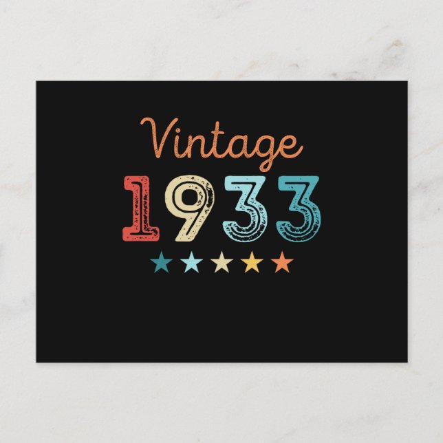 Vintage 1933 90-årsdag Retro-gåva 90 år gammal Vykort (Framsida)