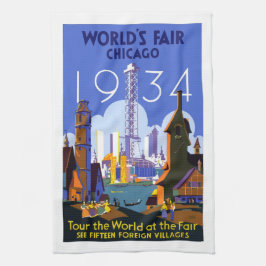 Vintage 1934 World's Fair, Chicago-reseaffisch, Kökshandduk