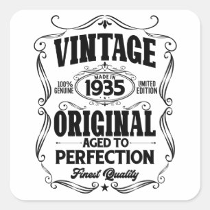 Vintage 1935 åldras till perfektion fyrkantigt klistermärke
