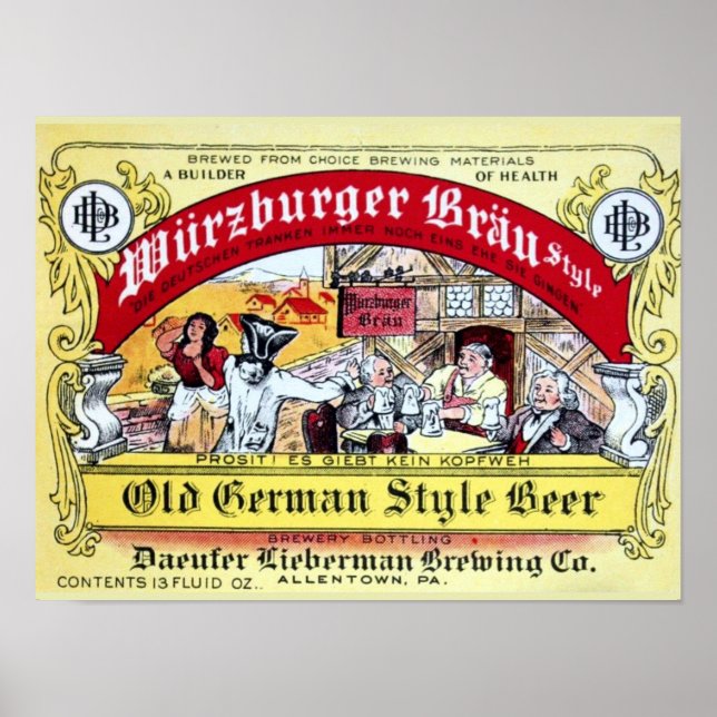 Vintage 1935 Daeufer-Lieberman öletikett Poster (Framsidan)