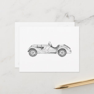 Vintage 1936 BMW 328 Racecar Black and White Vykort