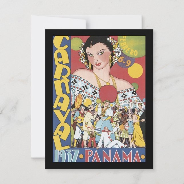 Vintage 1937 Panama Carnaval Woman Inbjudningar (Framsida)