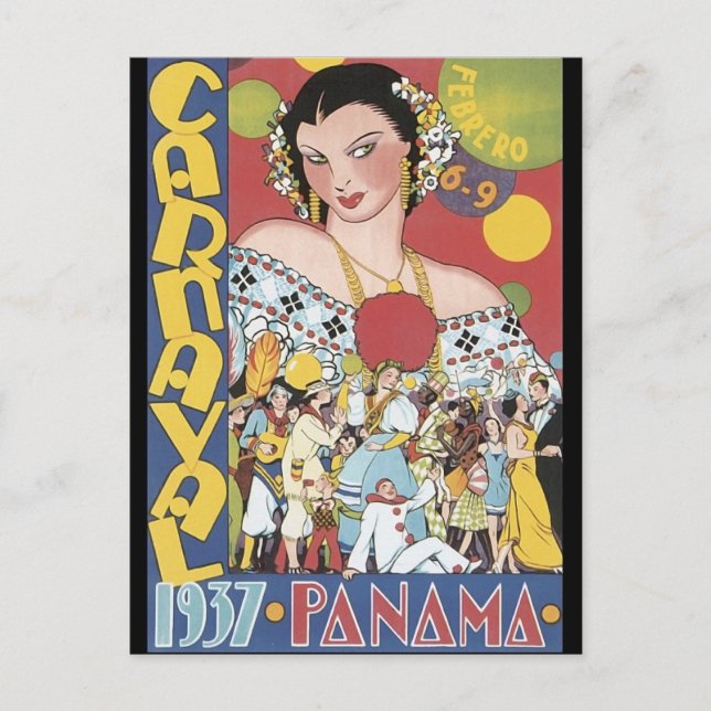 Vintage 1937 Panama Carnaval Woman Vykort (Framsida)